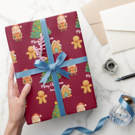 Klassisk jul tomte pepparkaka Burgundy jul Presentpapper
