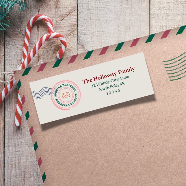 Klassisk juladress, Frimärke, adressetikett Returadress Etikett (Send cheer with this modern and bold holiday labels!)