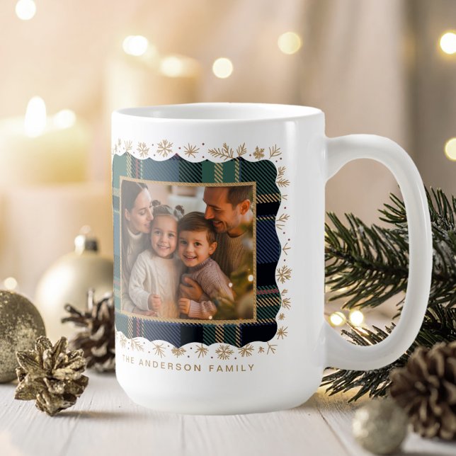 Klassisk julblå Plaid fotomall ID1141B Kaffemugg (Skapare uppladdad)