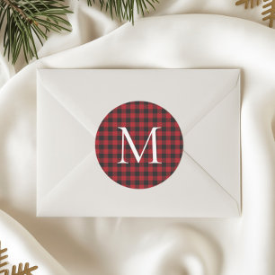 Klassisk julbuffel Plaid Anpassad Monogram Runt Klistermärke