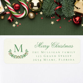Klassisk julfamilj monogram returadress etikett
