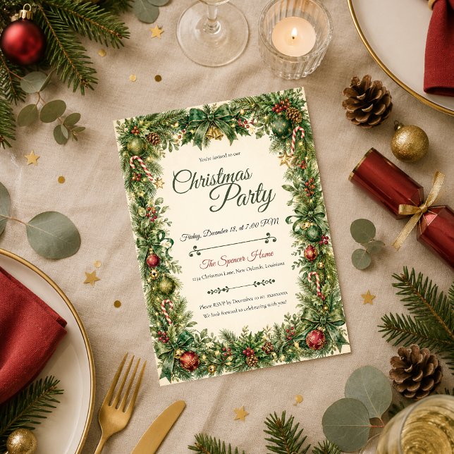 Klassisk Julfest med Ständig Grönska Inbjudningar (Skapare uppladdad)