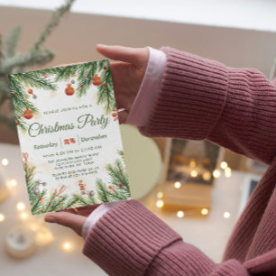 Klassisk julfest med tall och ornament inbjudningar