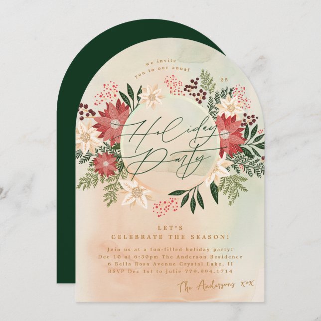 Klassisk Julfest Poinsettia Wandech Arch Inbjudningar (Fram/baksida)