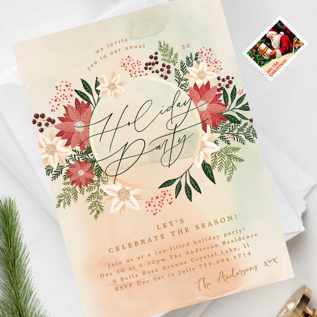 Klassisk Julfest Poinsettia Wandedeplendor Inbjudningar (Skapare uppladdad)
