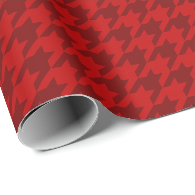 Klassisk julfigurering Houndstooth Red Burgundy Presentpapper (Rullad Hörn)