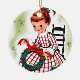 Klassisk julflicka med andnöd Rosett band Julgransprydnad Keramik