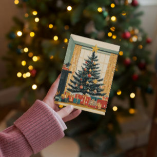 Klassisk julgran Guld stjärna toppdekoration prese Julkort