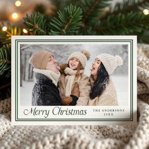 Klassisk julgrön kant Glad jul fotokort Julkort