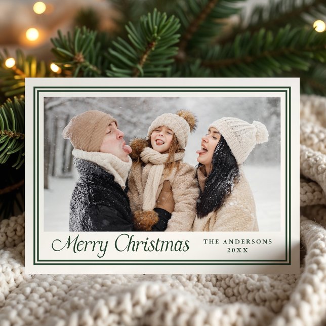 Klassisk julgrön kant Glad jul fotokort Julkort (Skapare uppladdad)