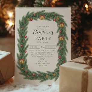 Klassisk Julgrön Klangande Julklocka Inbjudningar