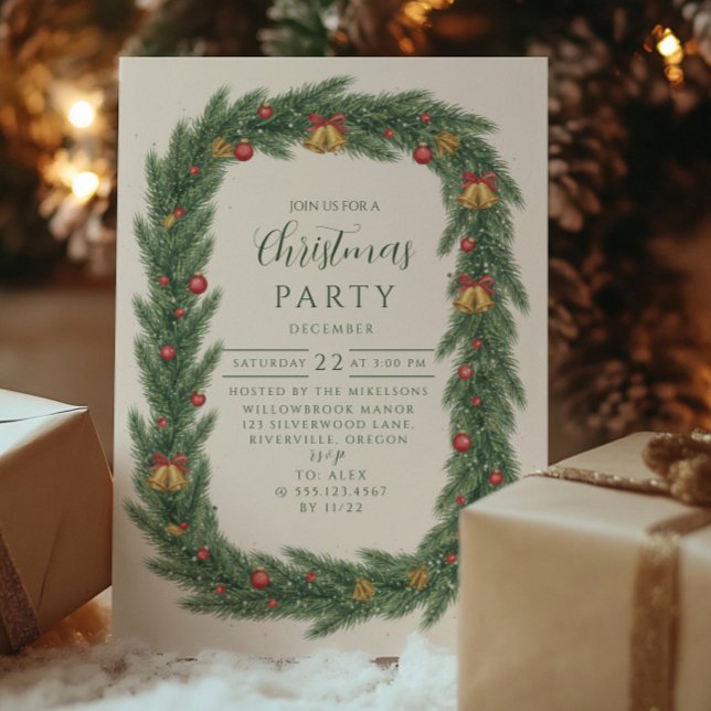 Klassisk Julgrön Klangande Julklocka Inbjudningar (Skapare uppladdad)