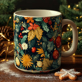 Klassisk julgrönska med röda ornament kaffemugg