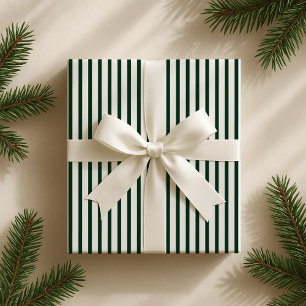 Klassisk julgrönt /Benvit stripe Presentpapper