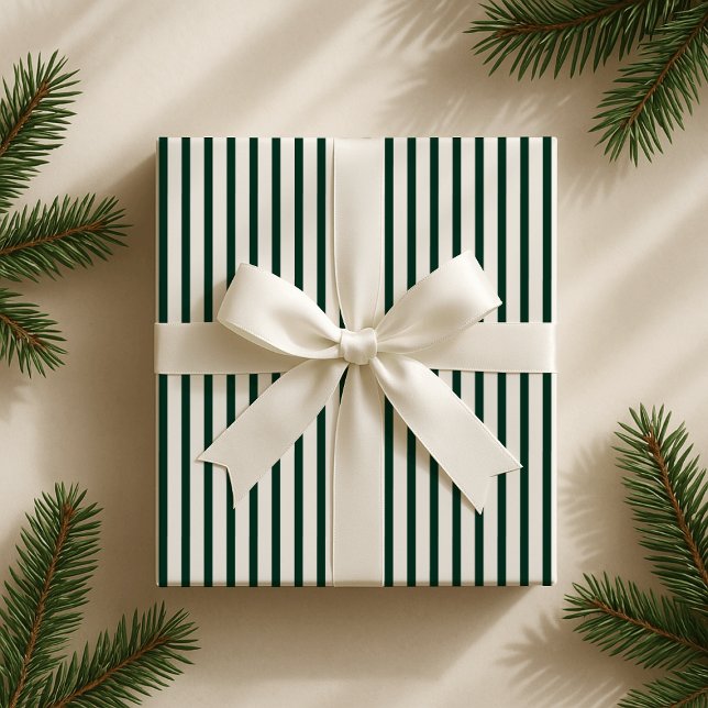 Klassisk julgrönt /Benvit stripe Presentpapper (Skapare uppladdad)