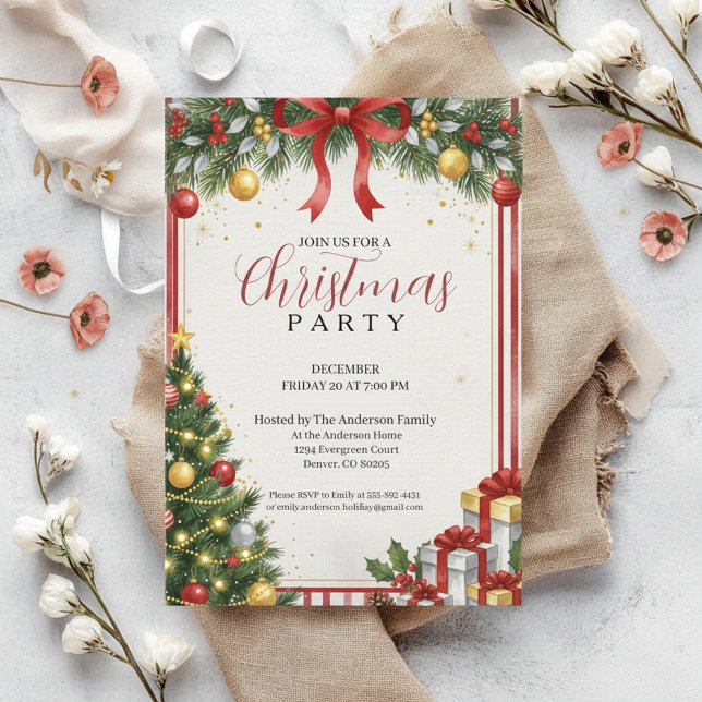 Klassisk julinbjudan i rött och guld inbjudningar (Traditional Christmas Invite)