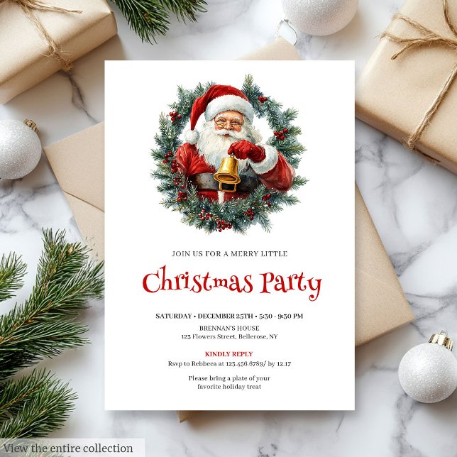 Klassisk julinbjudan med rustik röd och grön tomte inbjudningar (Classic Santa Rustic Red Green Christmas Invite)