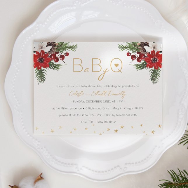 Klassisk julklapp vit Baby-Q BBQ Baby Shower Inbjudningar (Skapare uppladdad)