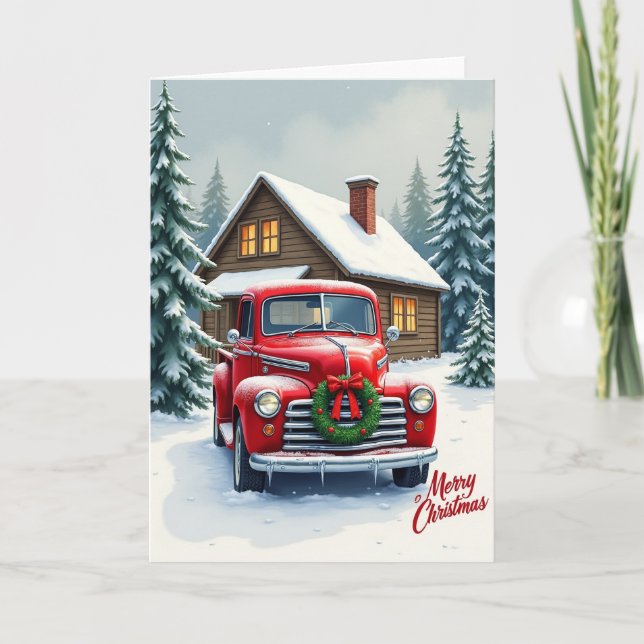 Klassisk julkort med röd lastbil kort (Framsida)