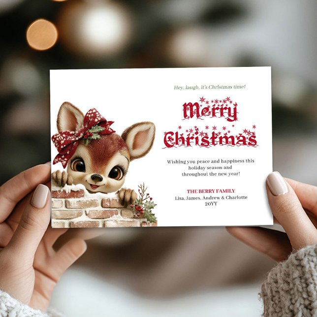 Klassisk julkort med vattenfärg för barn med renar (Classic Baby Reindeer Kids Watercolor Holiday Greeting Card

)