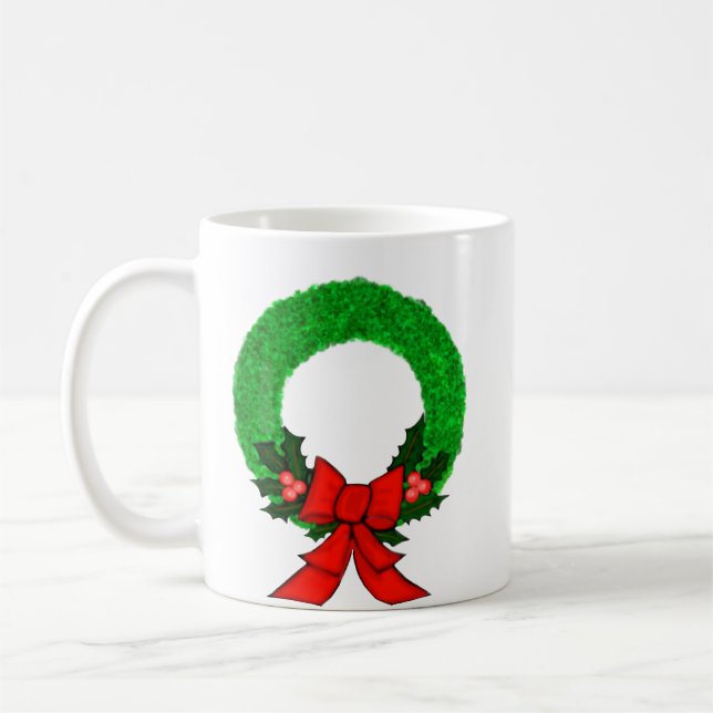 Klassisk julkrans med röd slinga kaffemugg (Vänster)