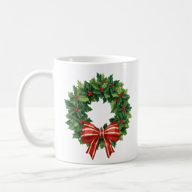 Klassisk julkrans med röd slinga kaffemugg (Vänster)