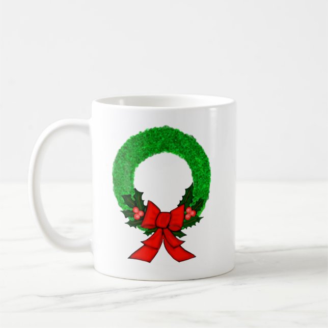 Klassisk julkrans med röd slinga kaffemugg (Vänster)