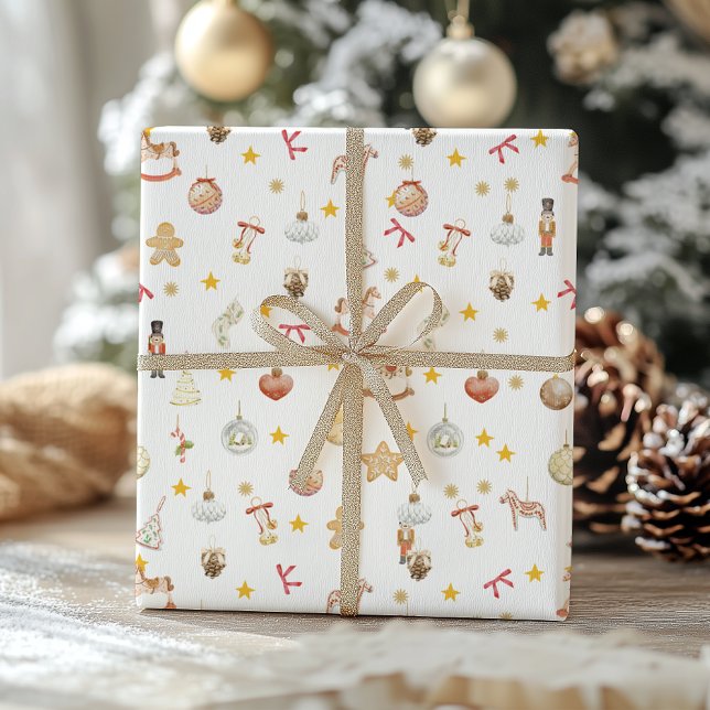 Klassisk julleksak och julgransprydnad jul presentpapper (Skapare uppladdad)