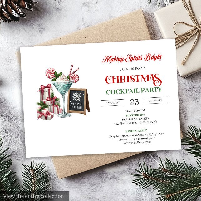 Klassisk julmartini cocktailparty inbjudan (Classic Christmas Mojito Cocktail Party invite)