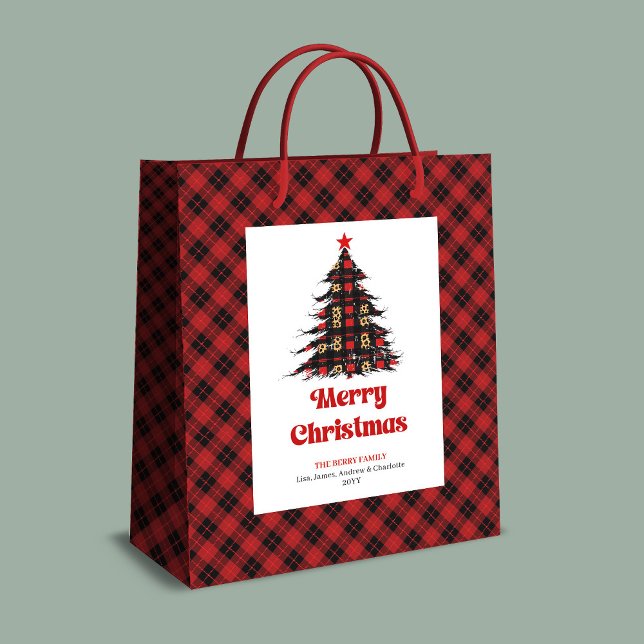 Klassisk julpåse i buffelmönster med redigerbart n (Classic buffalo plaid Christmas bag editable name)