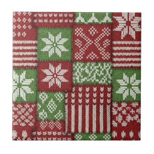 Klassisk julpatchworkstickning - Röd, Grön Kakelplatta