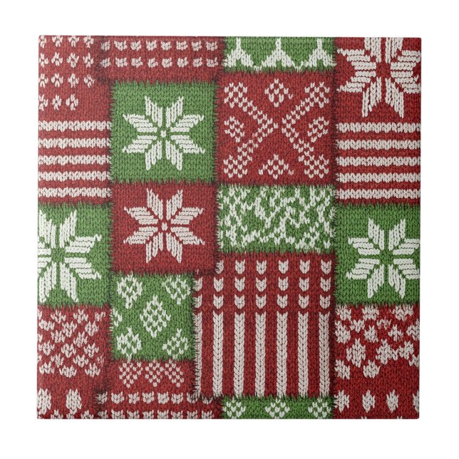 Klassisk julpatchworkstickning - Röd, Grön Kakelplatta (Framsidan)