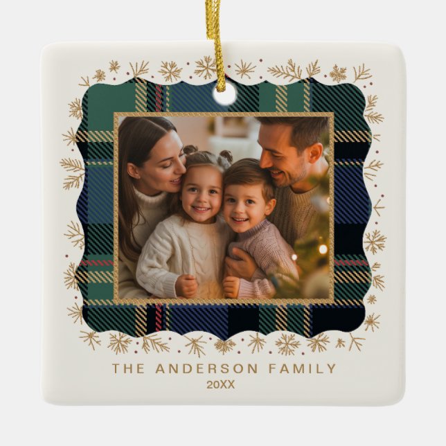 Klassisk julplaid fotomal ID1141B Julgransprydnad Keramik (Framsida)