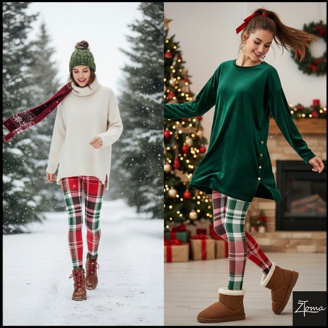 Klassisk julröd grön tartanrutig leggings (Skapare uppladdad)