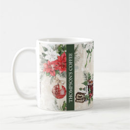 Klassisk julröd och vit poinsettia-bomull kaffemugg