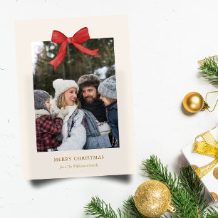 Klassisk julröd slinga två familjefoto elegant julkort