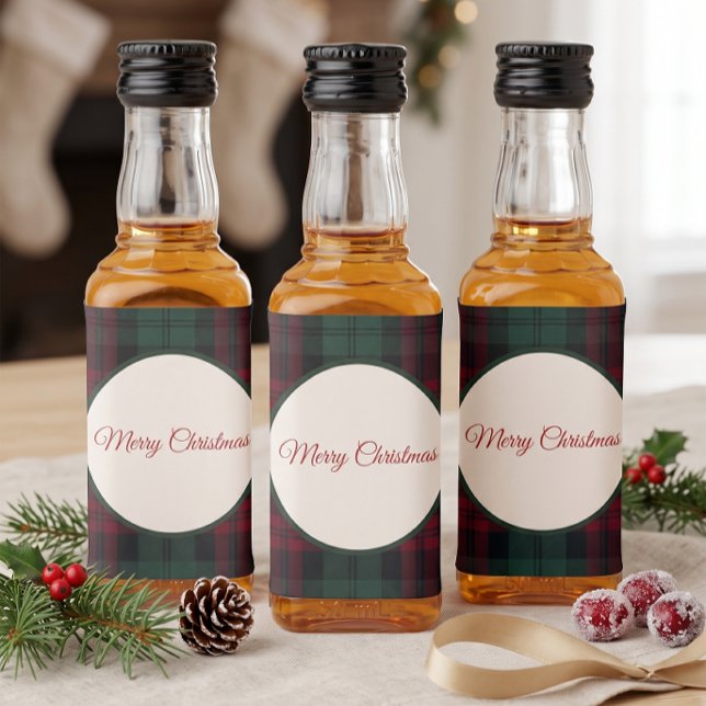 Klassisk julrutig etikett för mini-flaskor (Classic Christmas Plaid Mini Liquor Bottle Label)
