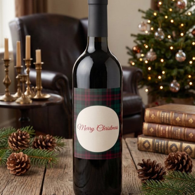 Klassisk julrutig etikett för vinflaska (Classic Christmas Wine Label Gift Idea)