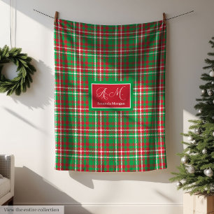 Klassisk julrutig filt med monogramm jul