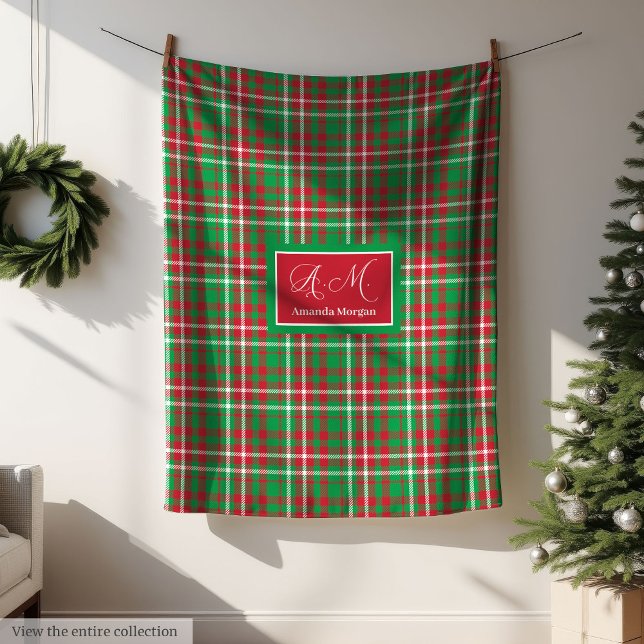 Klassisk julrutig filt med monogramm jul (Classic Christmas Plaid Blanket Monogram Holiday)