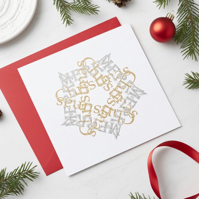 Klassisk julstjärna Guld Silver Calligraphy Art (Chic Merry Christmas Card)