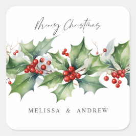 Klassisk jultomte med bär fyrkantigt klistermärke