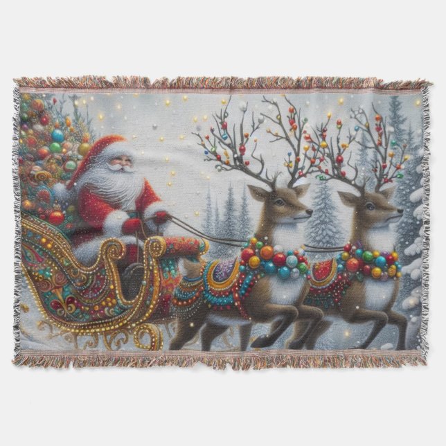 Klassisk jultomte och renar filt (Framsidan)