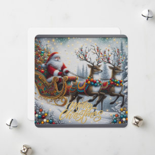 Klassisk jultomte och renar julkort