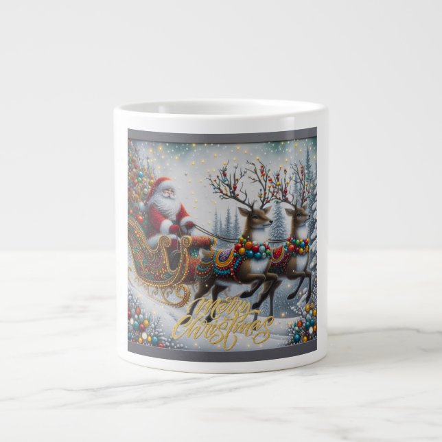Klassisk jultomte och renar jumbo mugg (Framsidan)