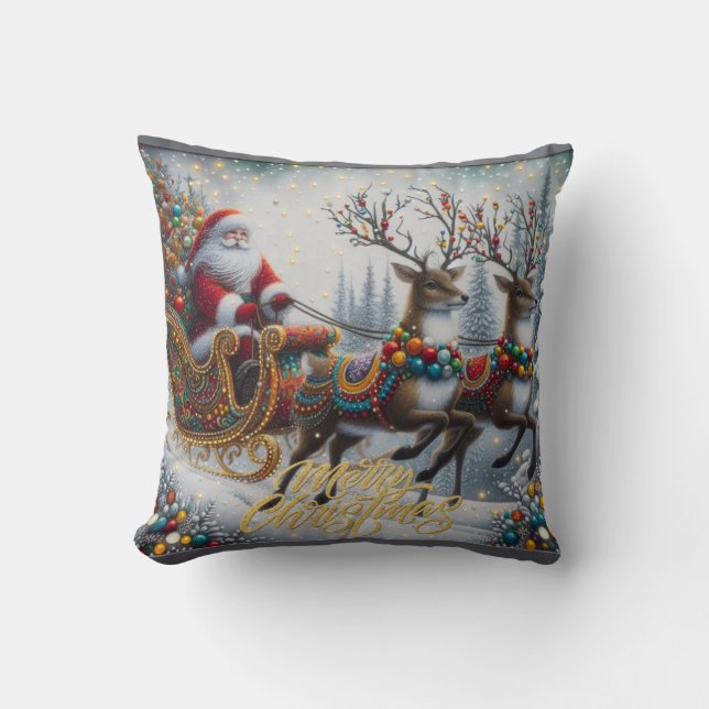 Klassisk jultomte och renar kudde (Framsida)