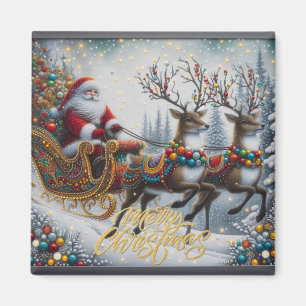 Klassisk jultomte och renar magnet