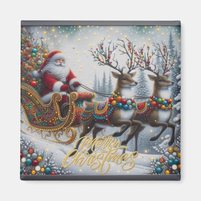 Klassisk jultomte och renar magnet (Framsidan)