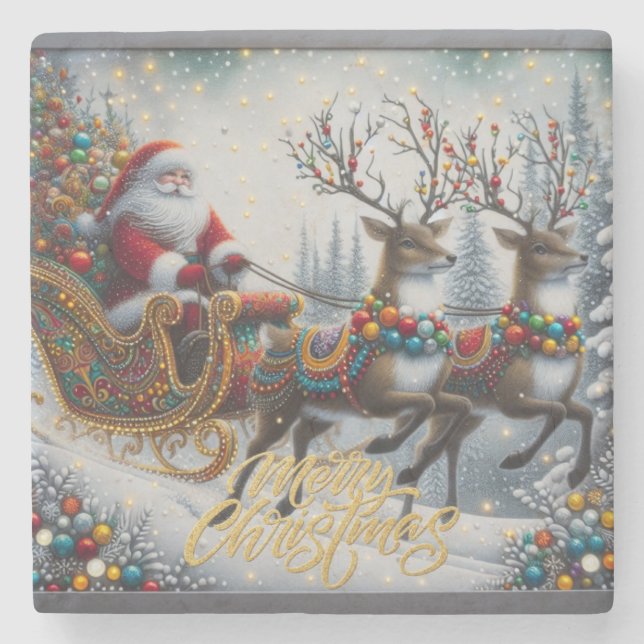 Klassisk jultomte och renar stenunderlägg (Framsidan)