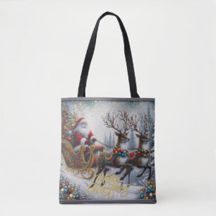 Klassisk jultomte och renar tygkasse